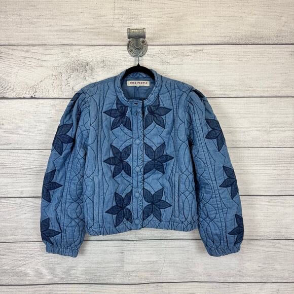 Free People Jackets & Blazers - Free People Women's Boho Quinn Quilted Cotton Denim Jacket Size Large
